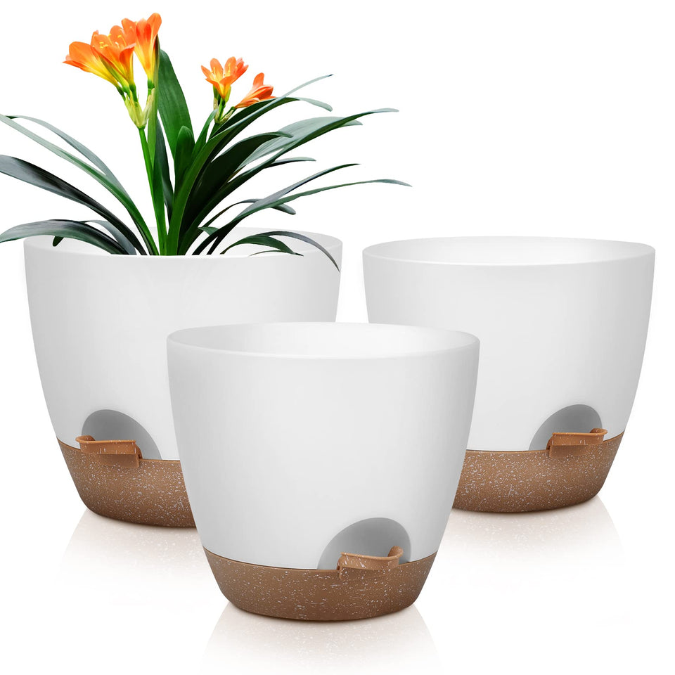 QRRICA self-watering pot 10inch white side view for easy moisture control.