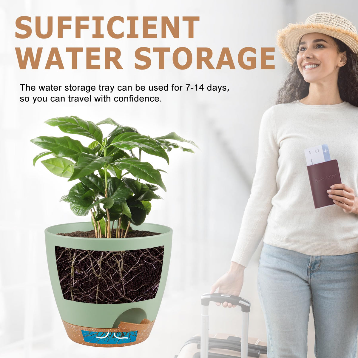 QRRICA 5-5-inch green pot fits compact spaces with tidy saucer