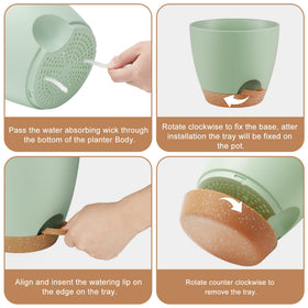 QRRICA 7-inch green self-watering pot supports indoor plants with easy care
