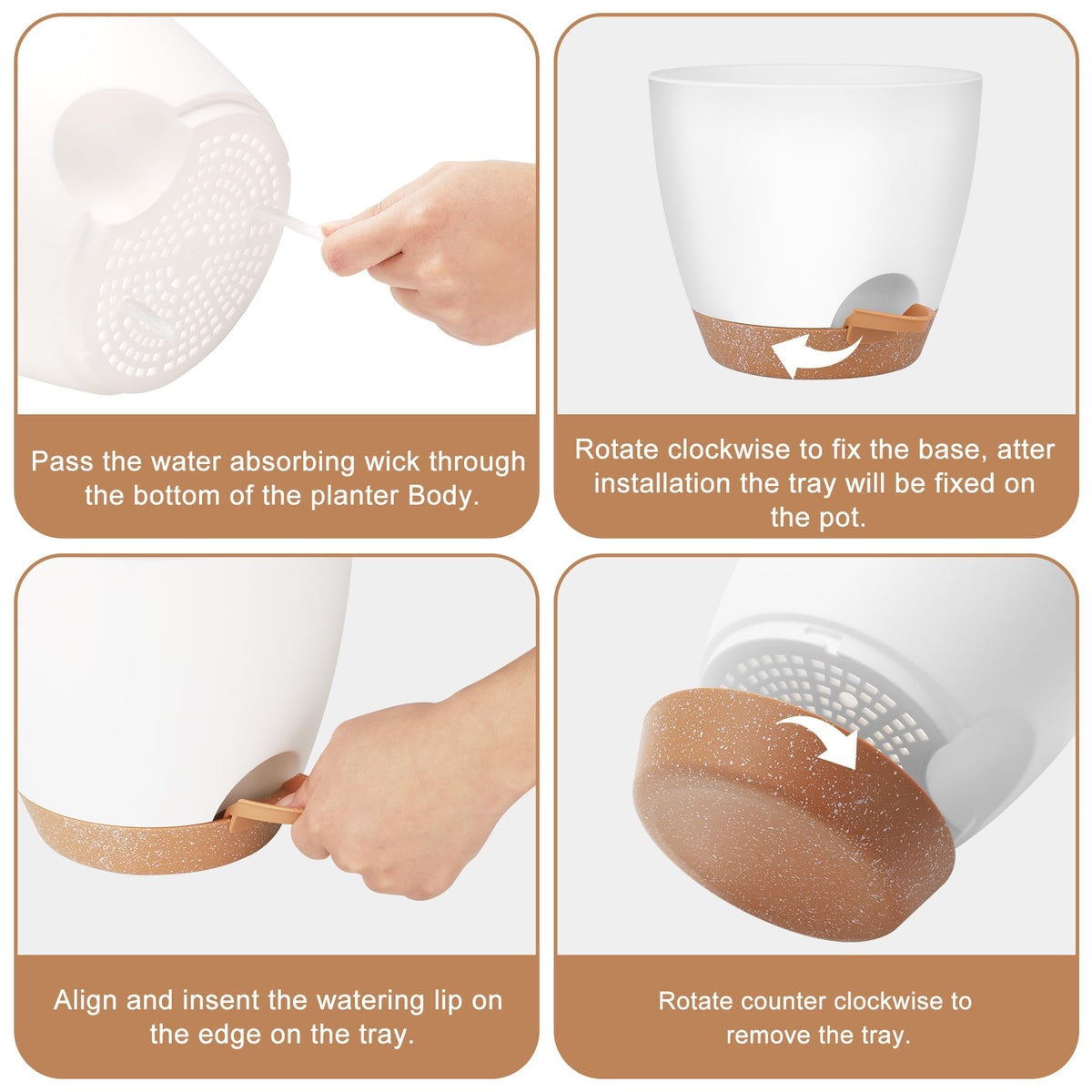 QRRICA self-watering pot 7-inch ideal for desks and patios with drainage.