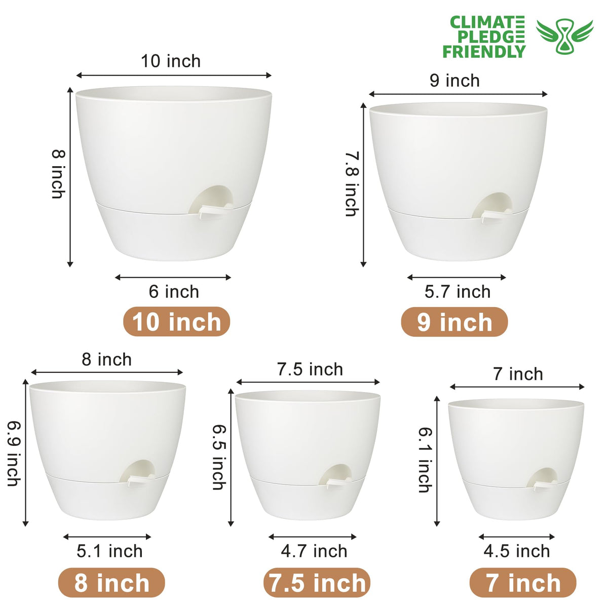 QRRICA 8-inch pot features drainage holes and matching saucer.