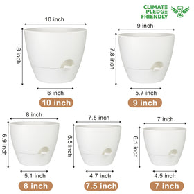 QRRICA 8-inch pot features drainage holes and matching saucer.