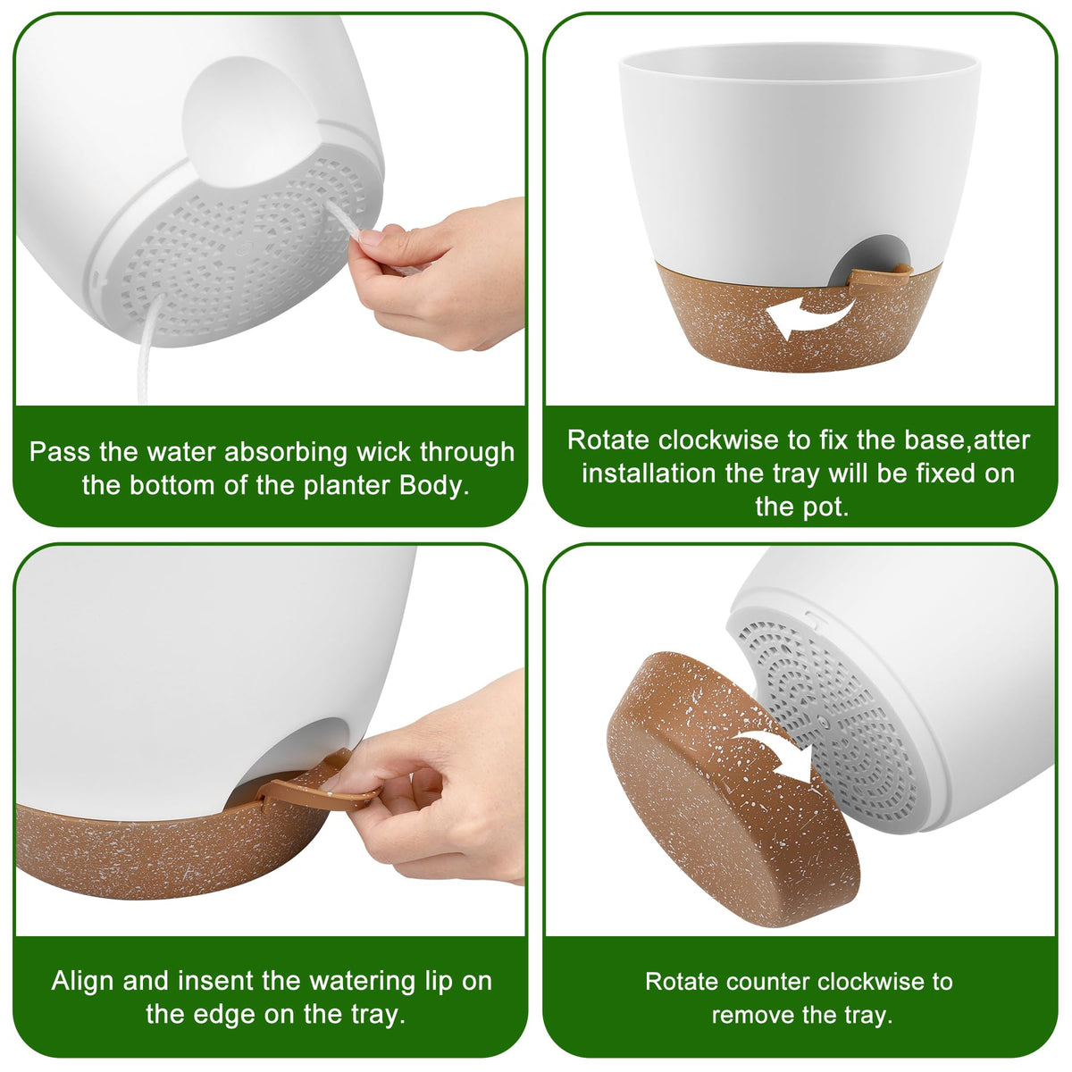 QRRICA 9-inch white self-watering pot ideal for desk greenery.