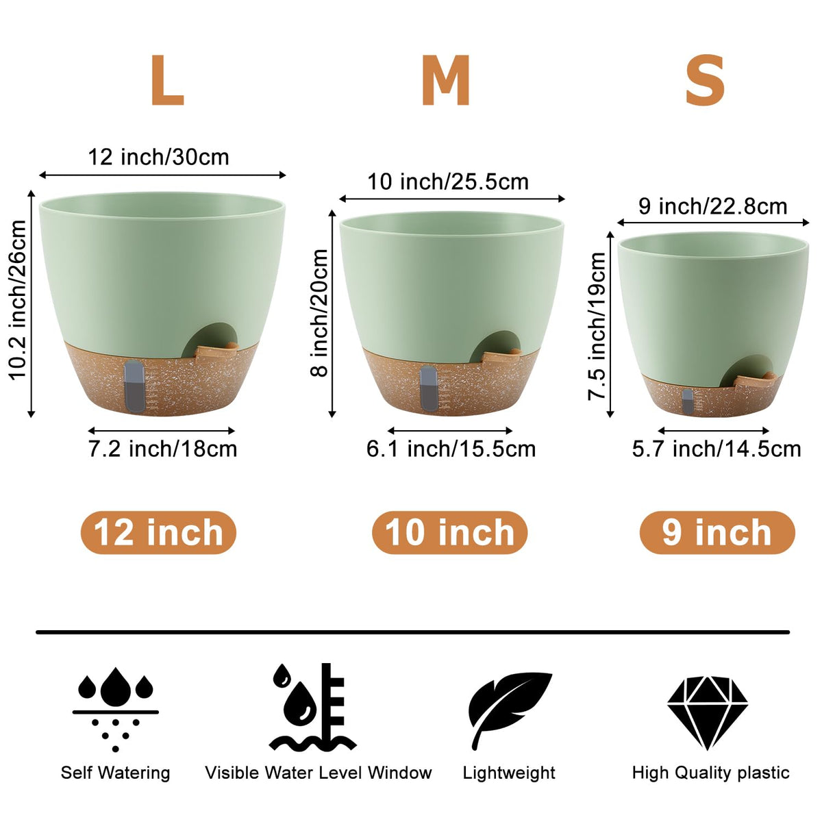 QRRICA self-watering pots 10-inch set ideal for indoor plant care