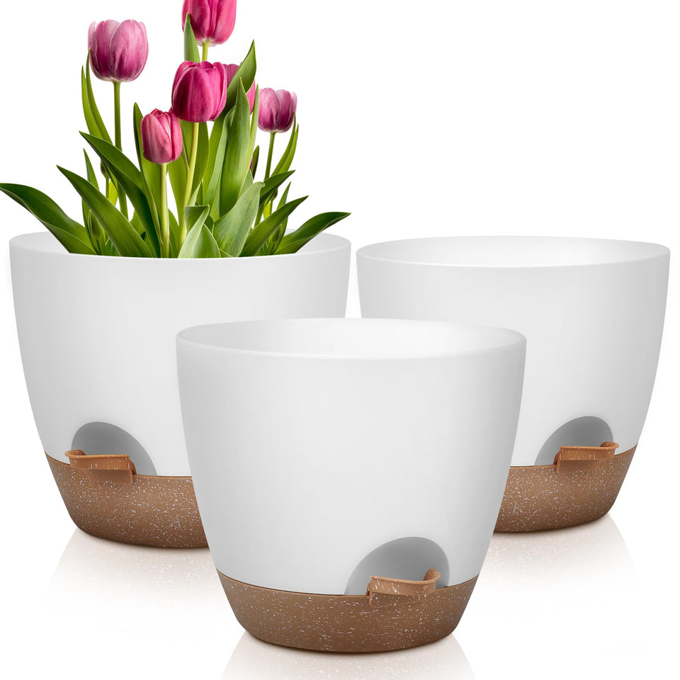 QRRICA self-watering pots in three sizes for versatile indoor and outdoor planting