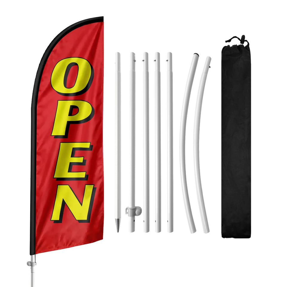 QSUM 8FT open feather flag with pole kit boosts storefront visibility outdoors.