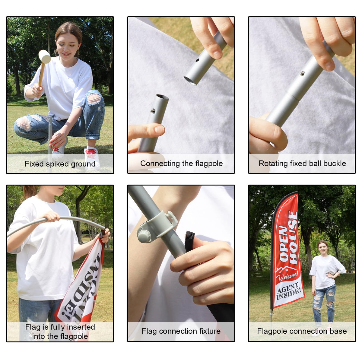 QSUM ground spike base provides stable outdoor setup.