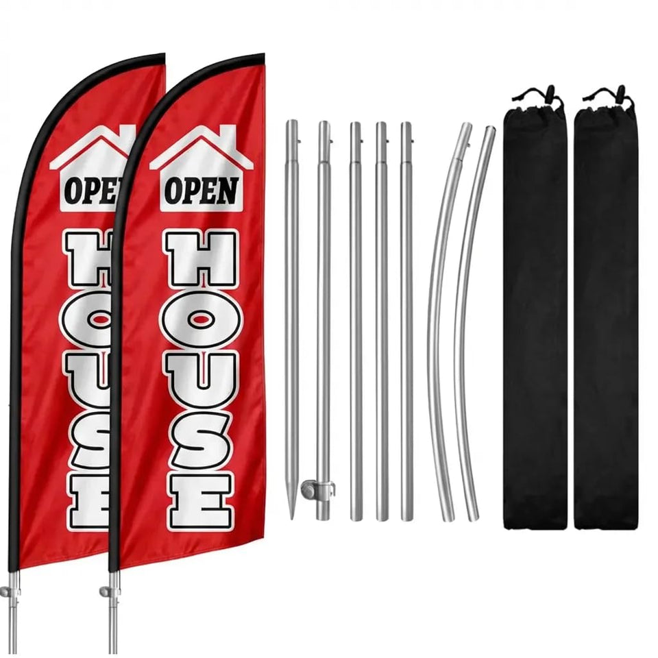 QSUM Open House flags 8ft kit boosts property visibility for real estate campaigns.