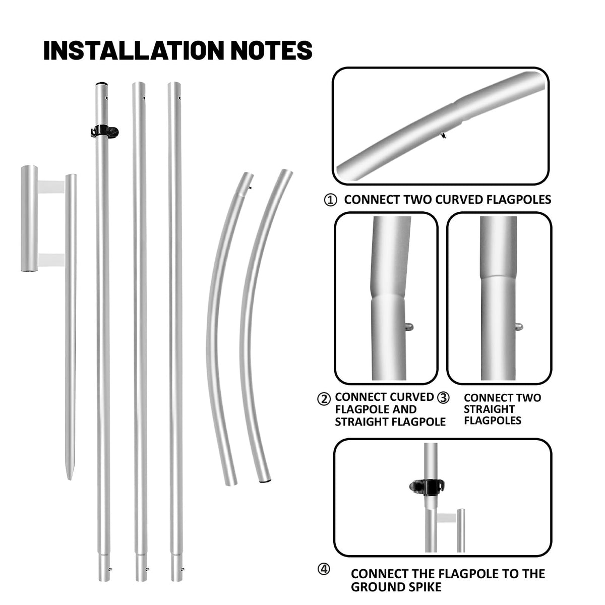 QSUM flag pole with ground spike provides stable display on varied surfaces