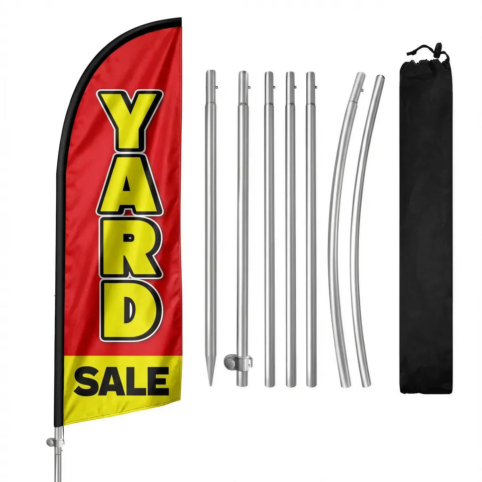 QSUM yard sale signs with stakes 8ft flag boosts visibility and quick setup.