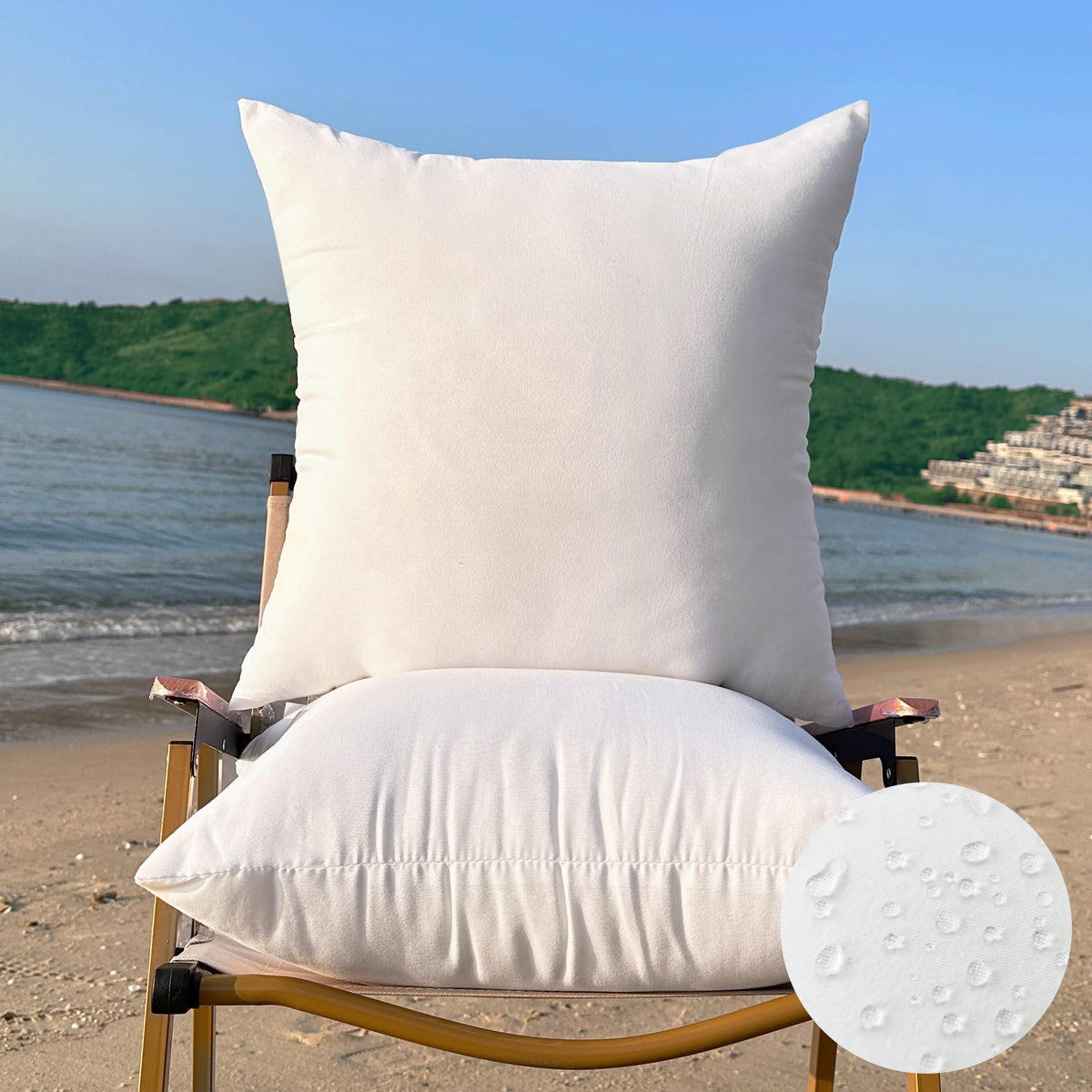 QSWRD outdoor pillow insert 22x22 on patio chair, water resistant and stain resistant