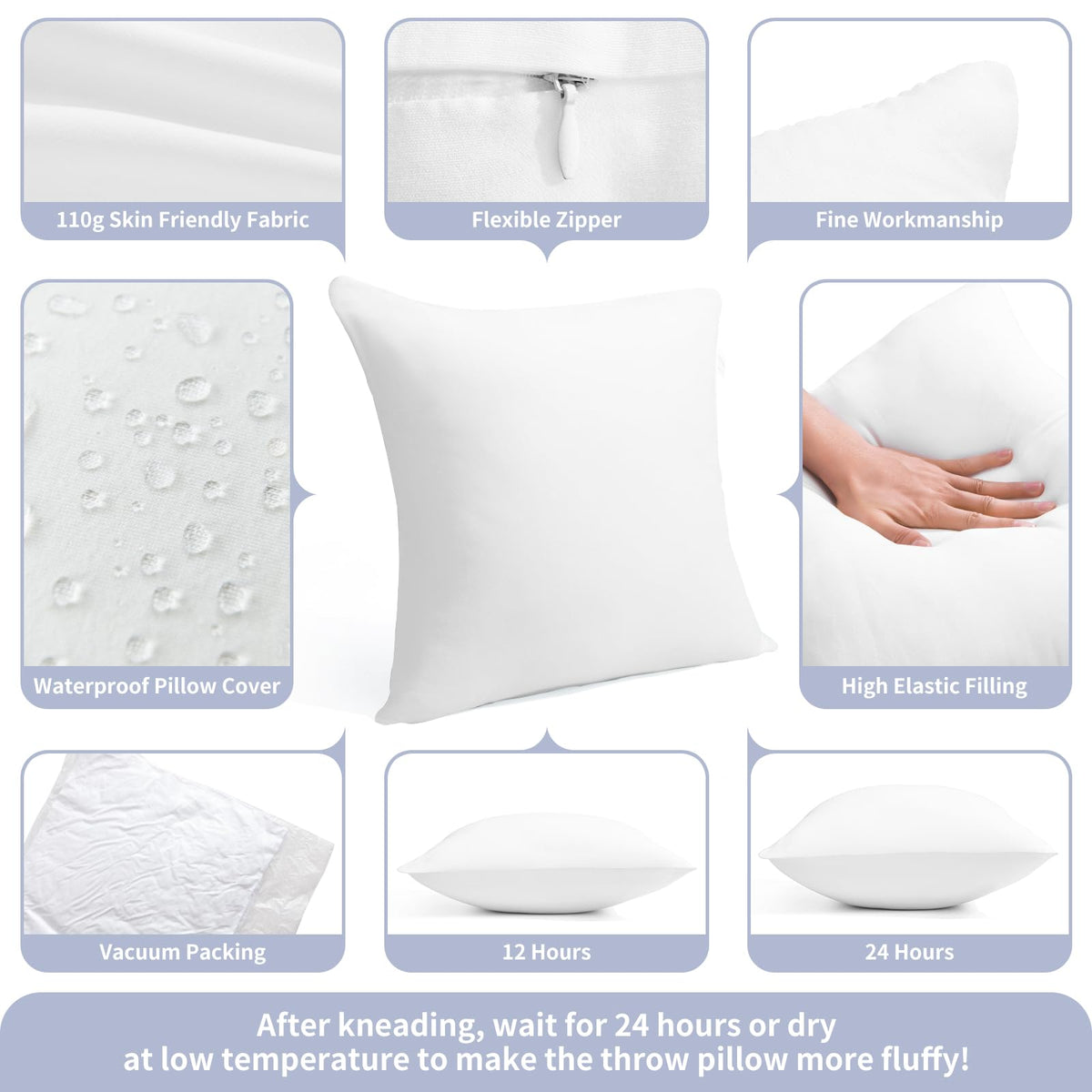 QSWRD pillow core vacuum packed; fluff up after 1-2 days