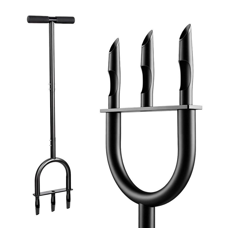 Qsxou manual lawn core aerator with three hollow tines for easy soil core extraction