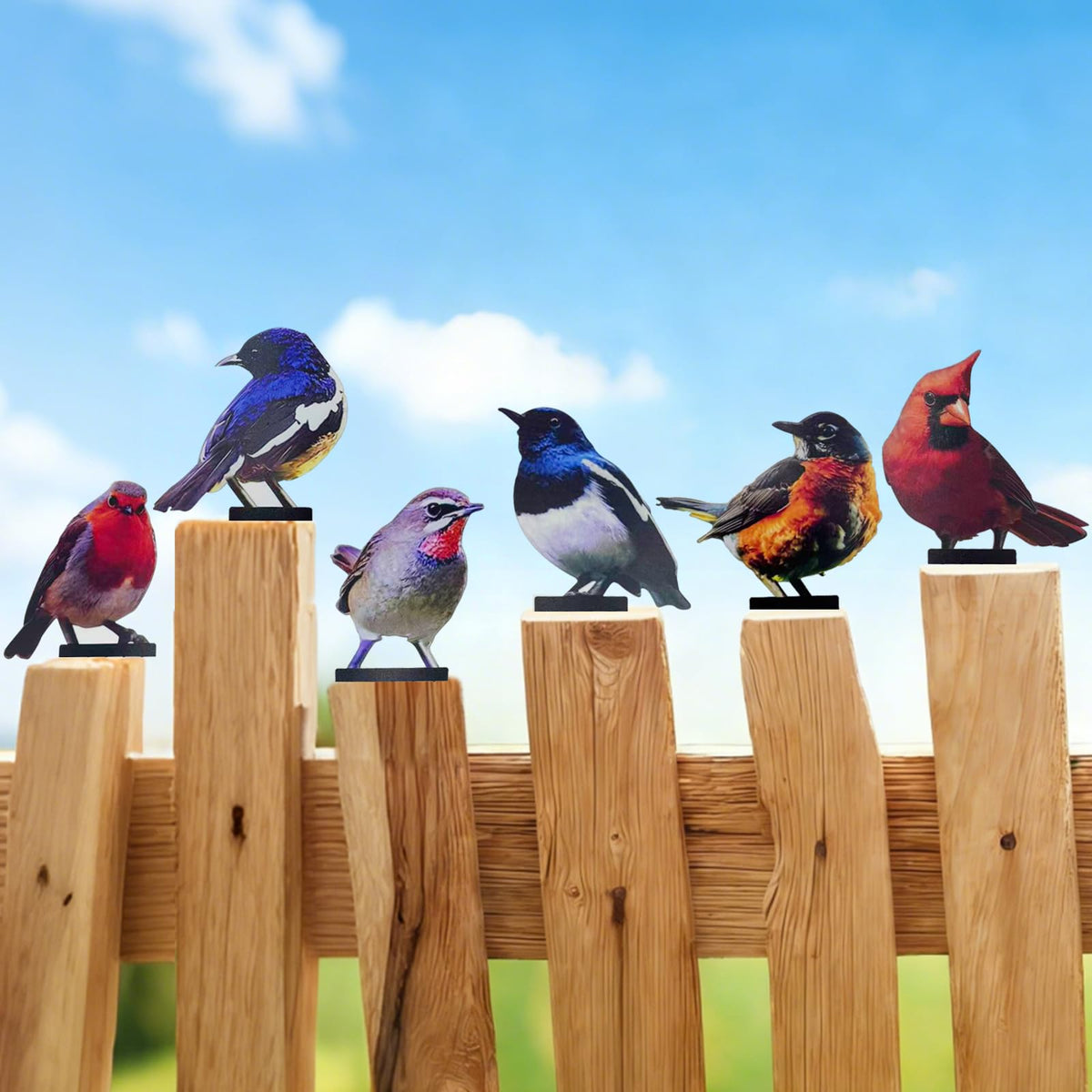 Qtaikong color-painted metal bird sculptures brighten fences with vibrant garden charm.