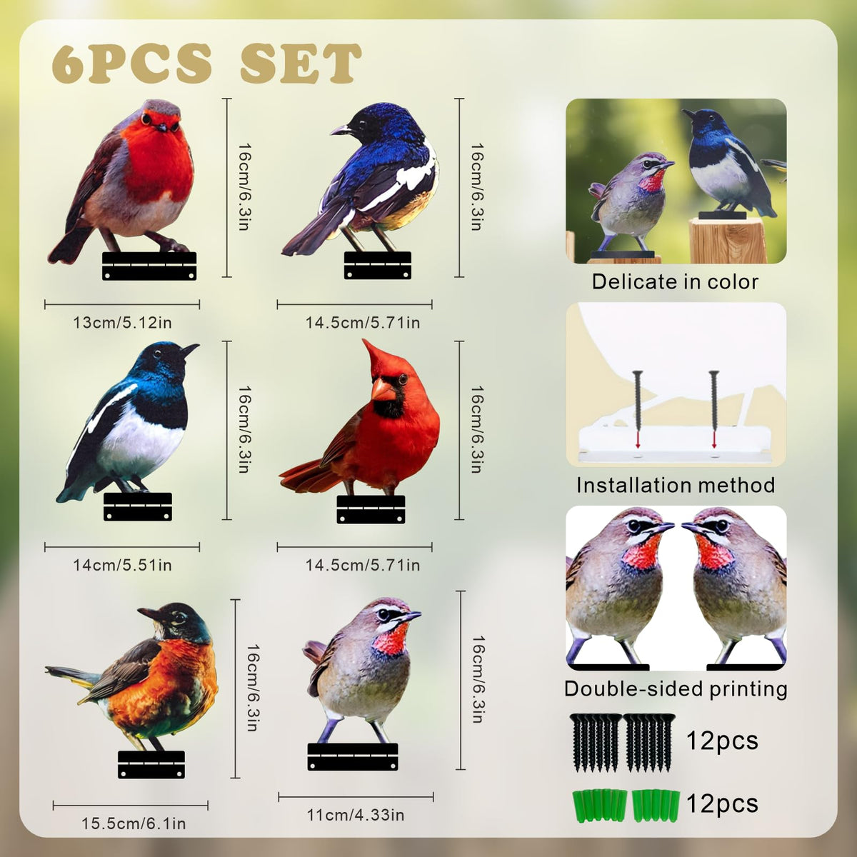 Qtaikong metal bird sculptures with built-in hanging tabs for quick installation.