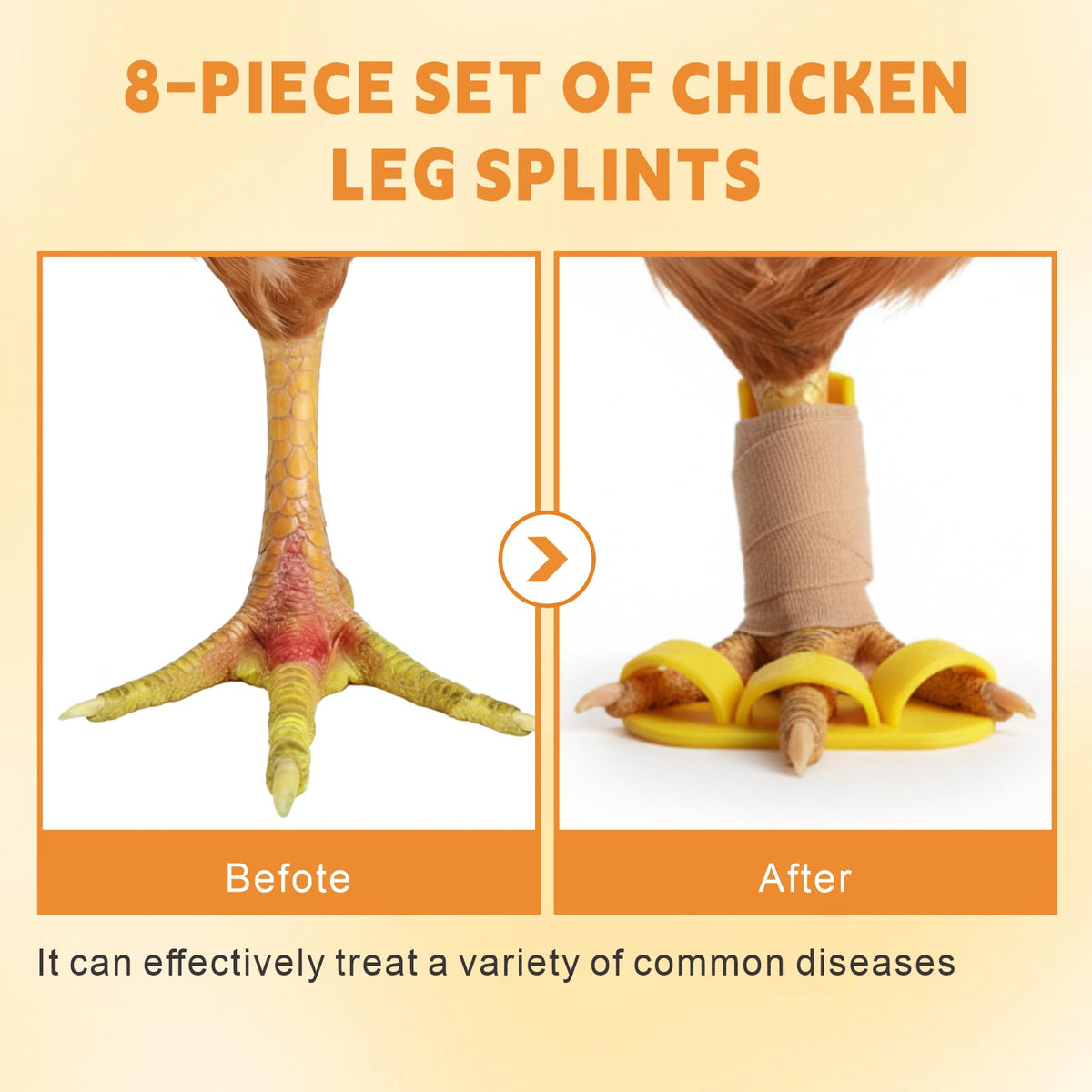 Qtaikong poultry leg brace shows toe separator for proper toe spacing