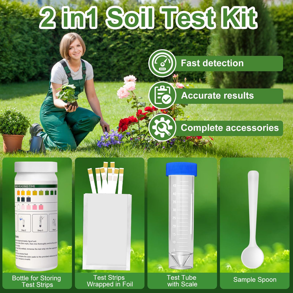 Qteeyou soil test kit for garden and lawn applications.