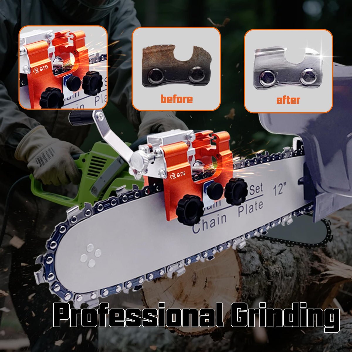 QTG fits 4-22 inch saws, compatible with gas and electric models