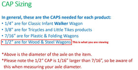 Quadrapoint hub cap compatible with multiple Red Wagon models helps secure wheels