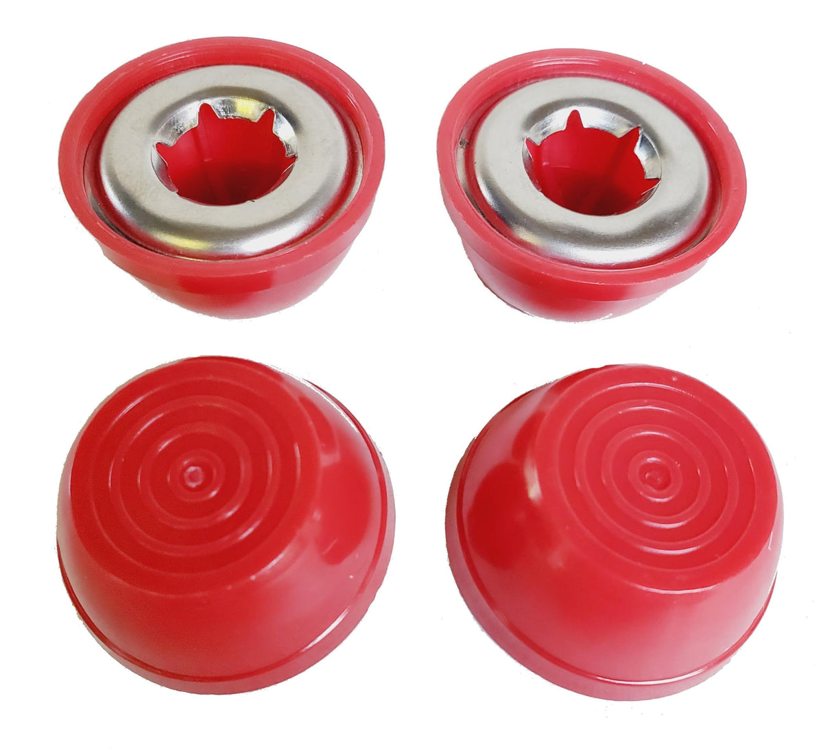 Quadrapoint hub cap for Red Wagon halves-inch axle, protecting axle ends and improving look