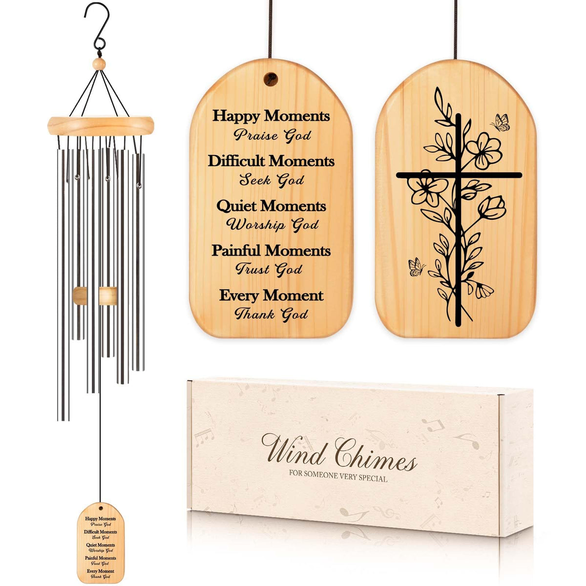 Quaintir Christian wind chime with cross and Bible verses for porch serenity and faith