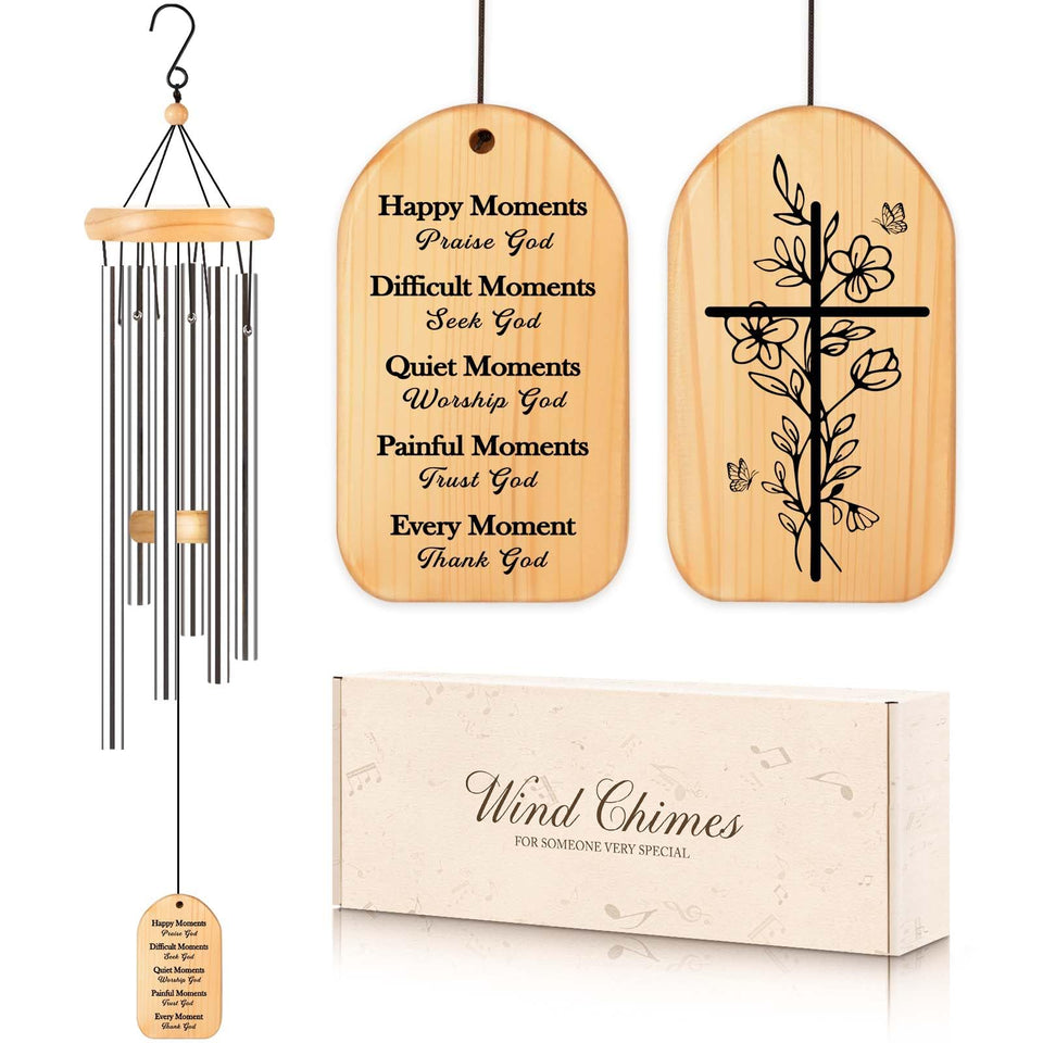 Quaintir Christian wind chime with cross and Bible verses for porch serenity and faith
