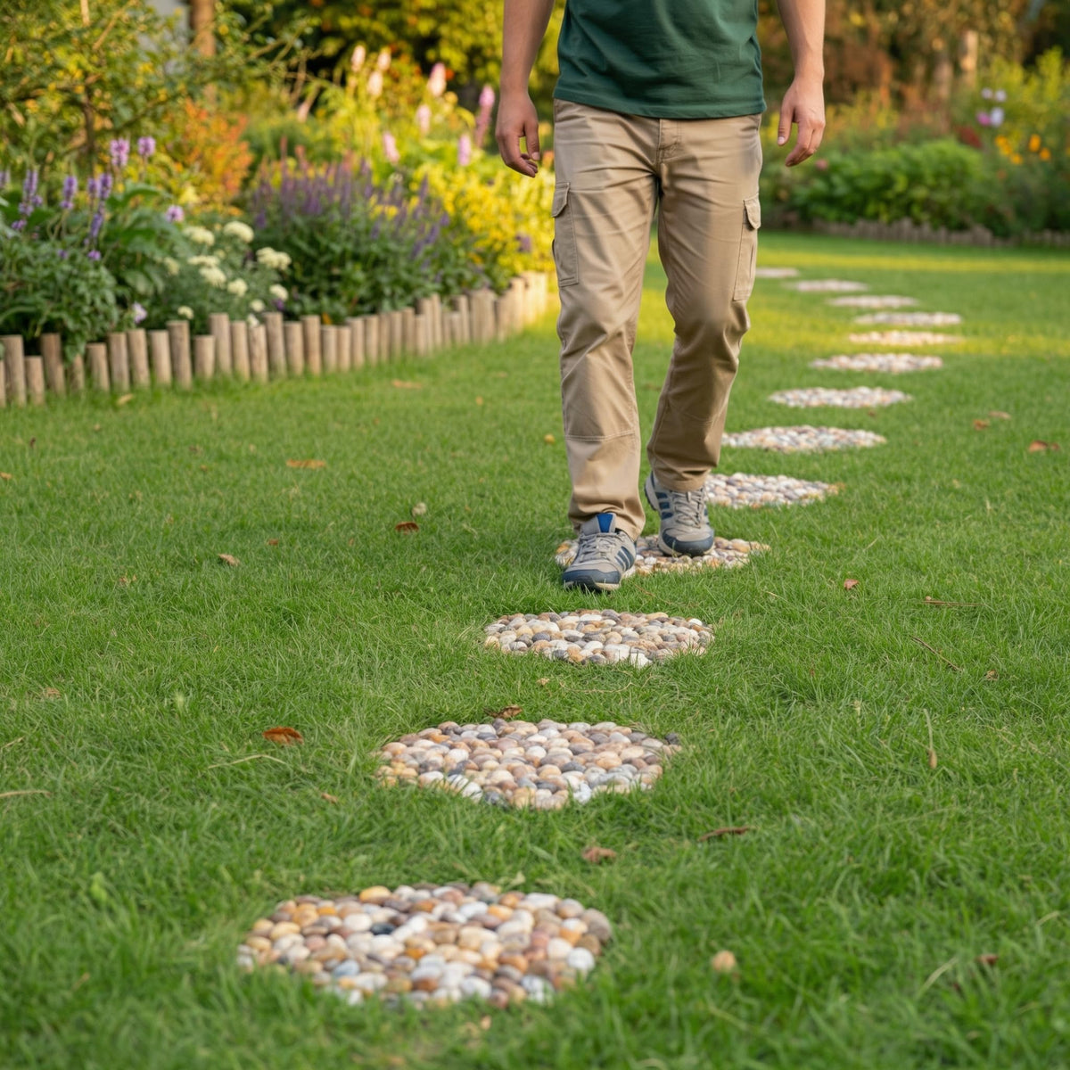 Qualdout river rocks hexagon pavers add natural texture to garden borders