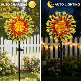 Qualdout Solar Wind Spinner 360-degree rotation adds dynamic garden motion.
