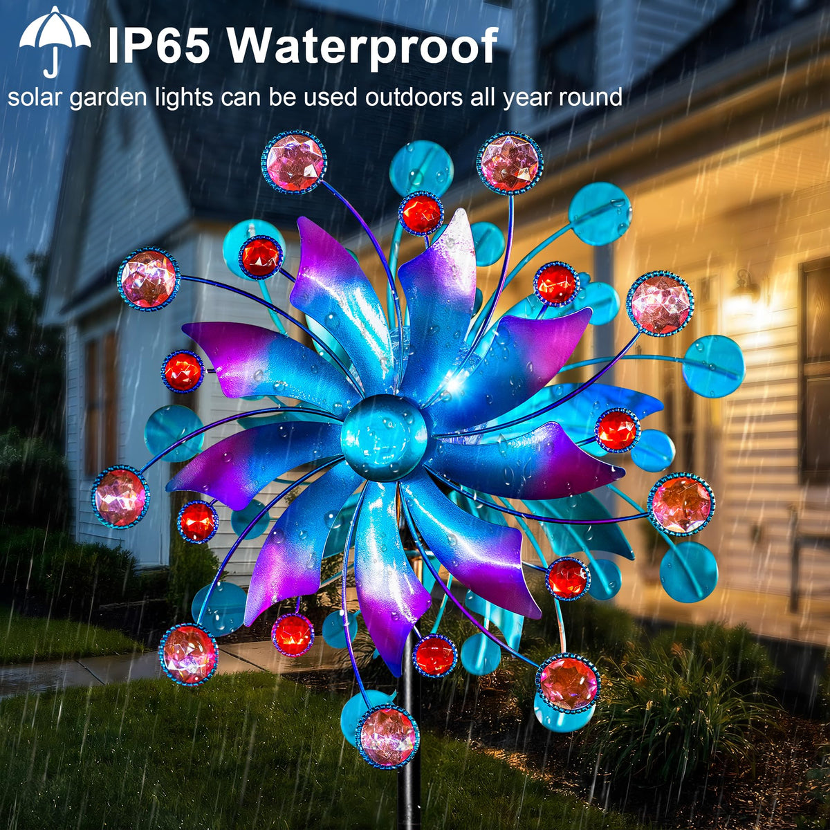 Qualdout Solar Wind Spinner dual-direction blades rotate for dynamic yard motion.