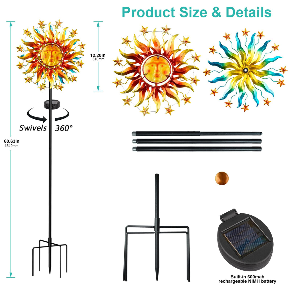 Qualdout Solar Wind Spinner vibrant garden decor for patio or lawn.