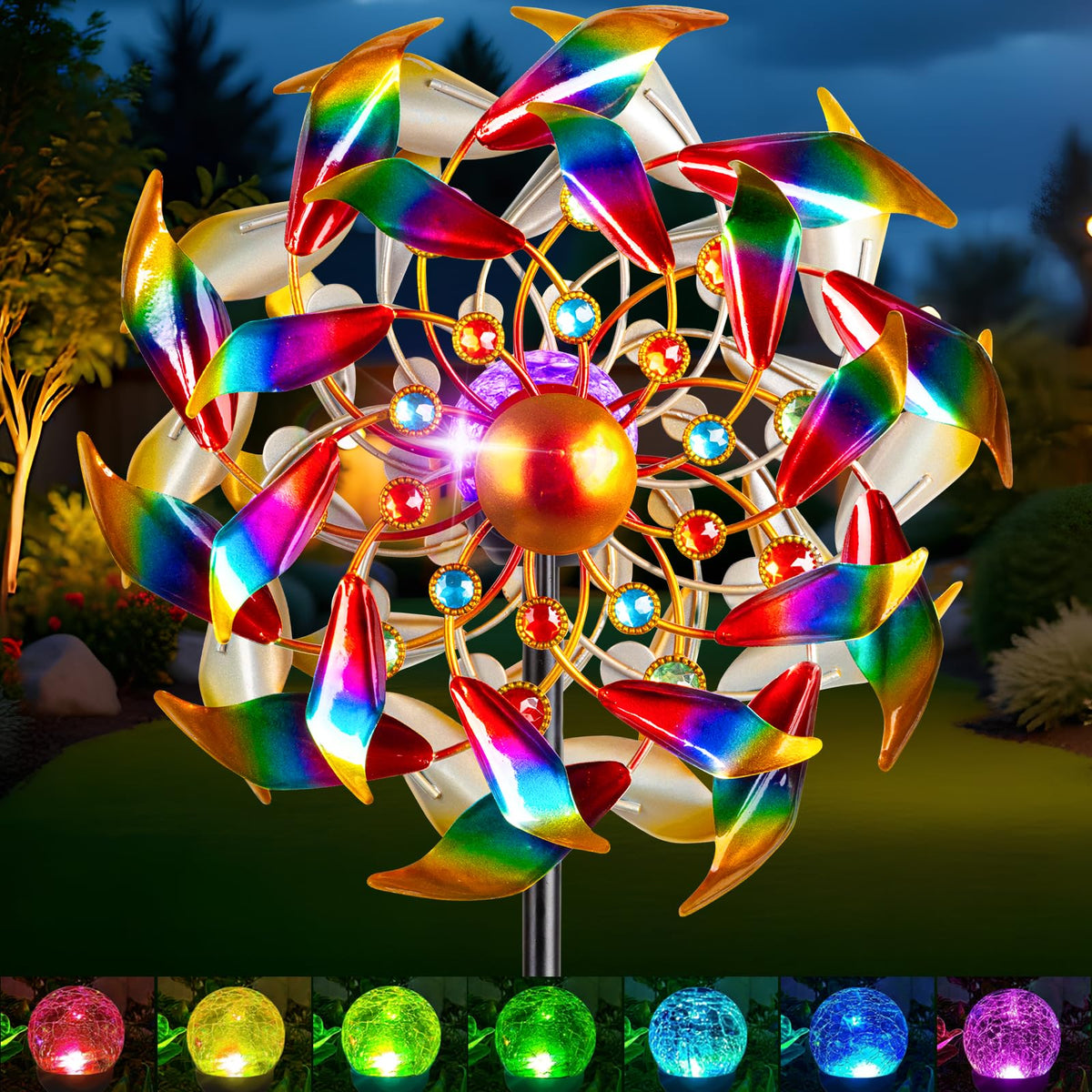 Qualdout solar wind spinner with 4-tier petals adds dynamic color to your garden.