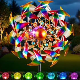 Qualdout solar wind spinner with 4-tier petals adds dynamic color to your garden.