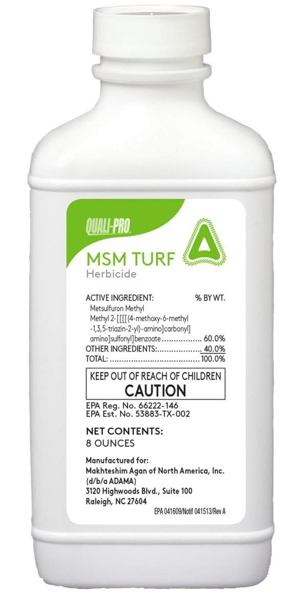 Quali-Pro MSM Turf Herbicide bottle for targeted lawn weed control.