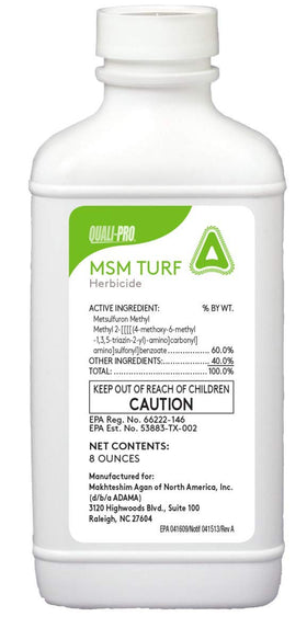 Quali-Pro MSM Turf Herbicide bottle for targeted lawn weed control.