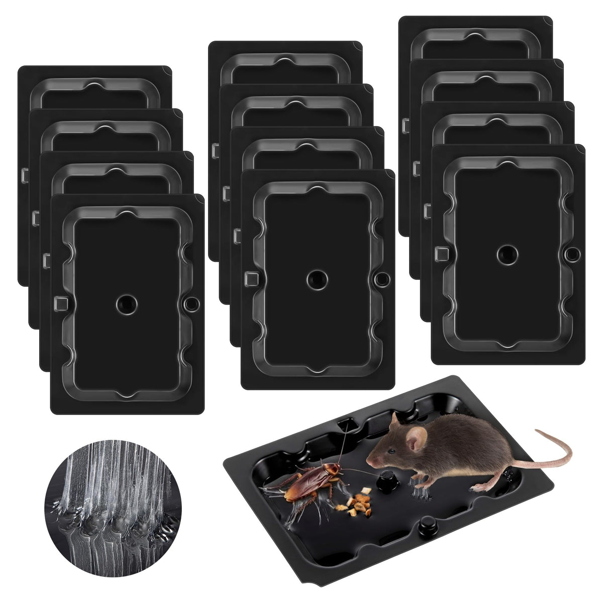 Qualirey 12-pack sticky mouse traps for indoor use with strong adhesive.