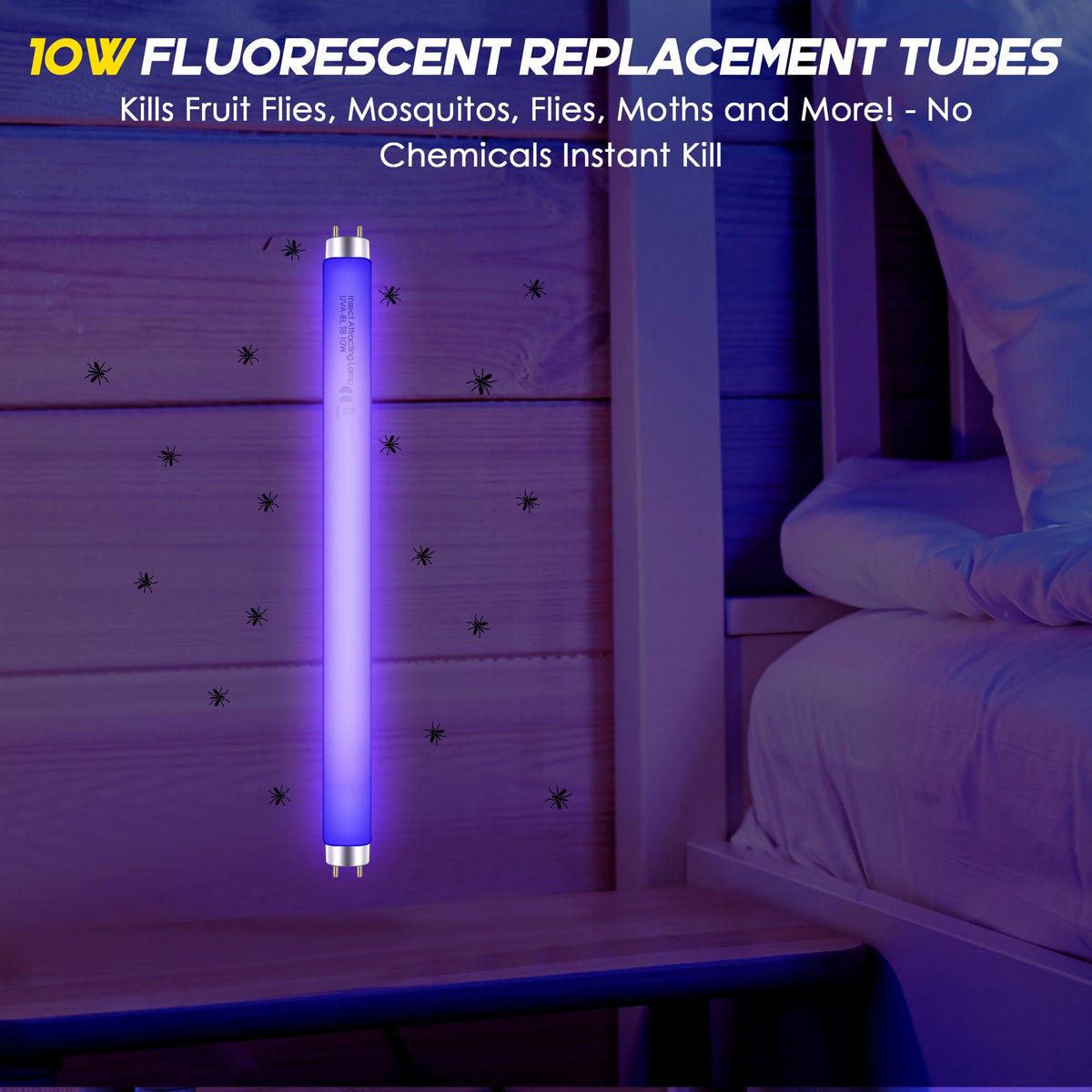365nm UV-A light from Qualirey bug zapper bulb for indoor use.