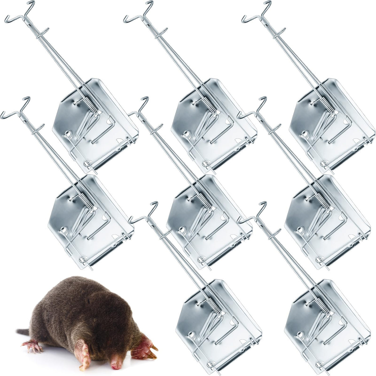 Qualirey 8-pack mole traps ready for quick setup to protect lawns from moles