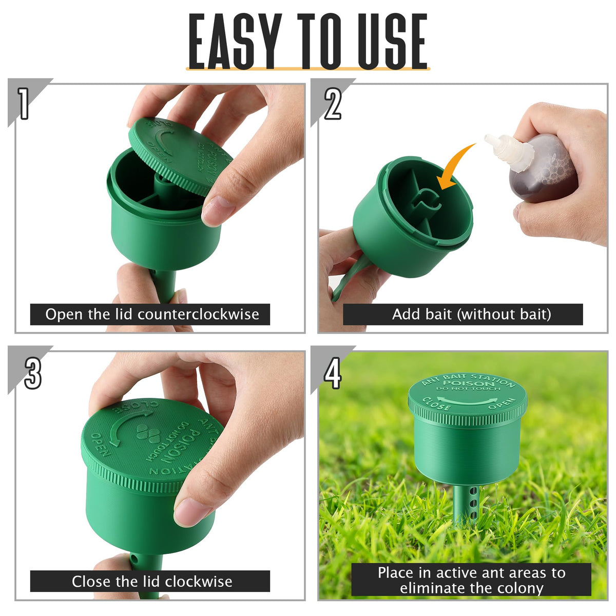 Qualirey ant bait stations easy setup to monitor bait effectiveness.
