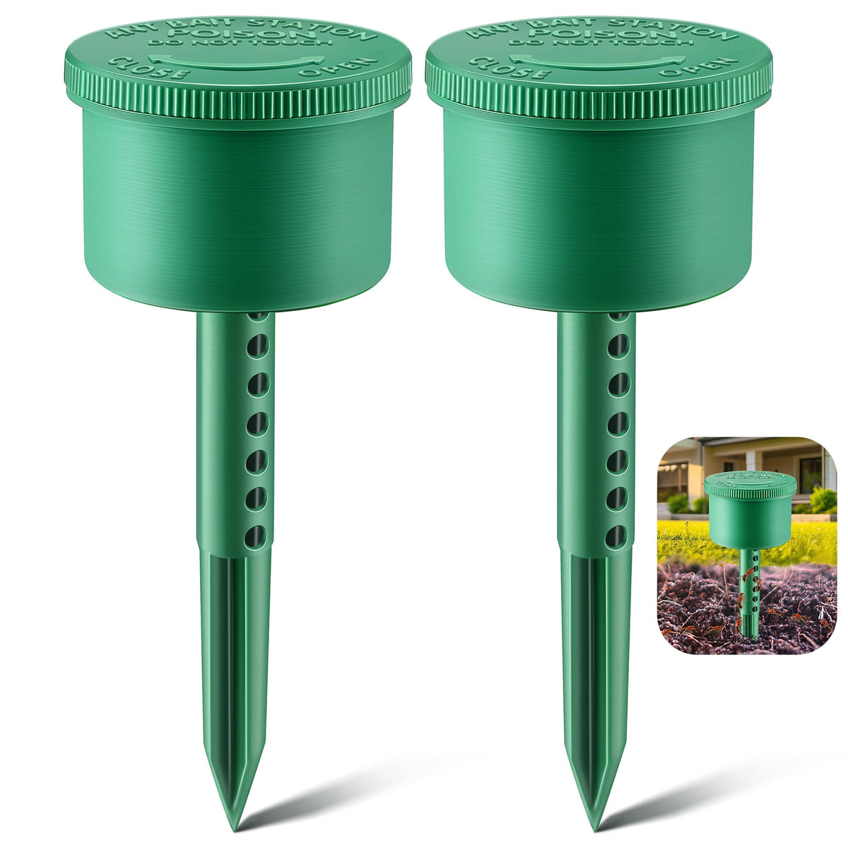 Qualirey ant bait stations outdoors ready to attract and disrupt ant trails.