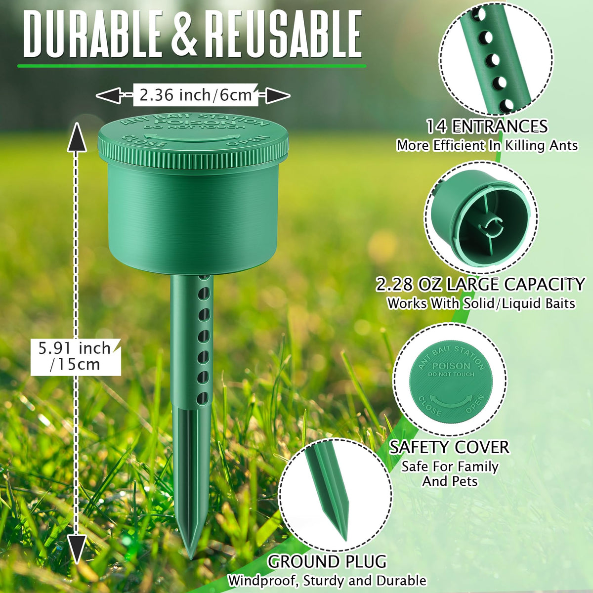 Qualirey ant bait stations with secure lids for safe placement.