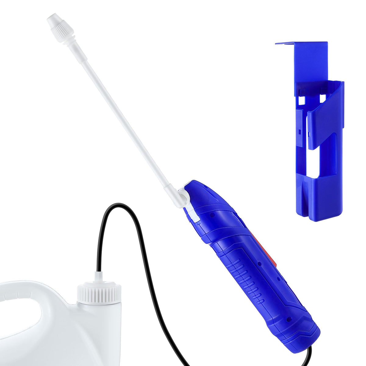 Qualirey battery-powered sprayer wand with holster for easy garden spraying.