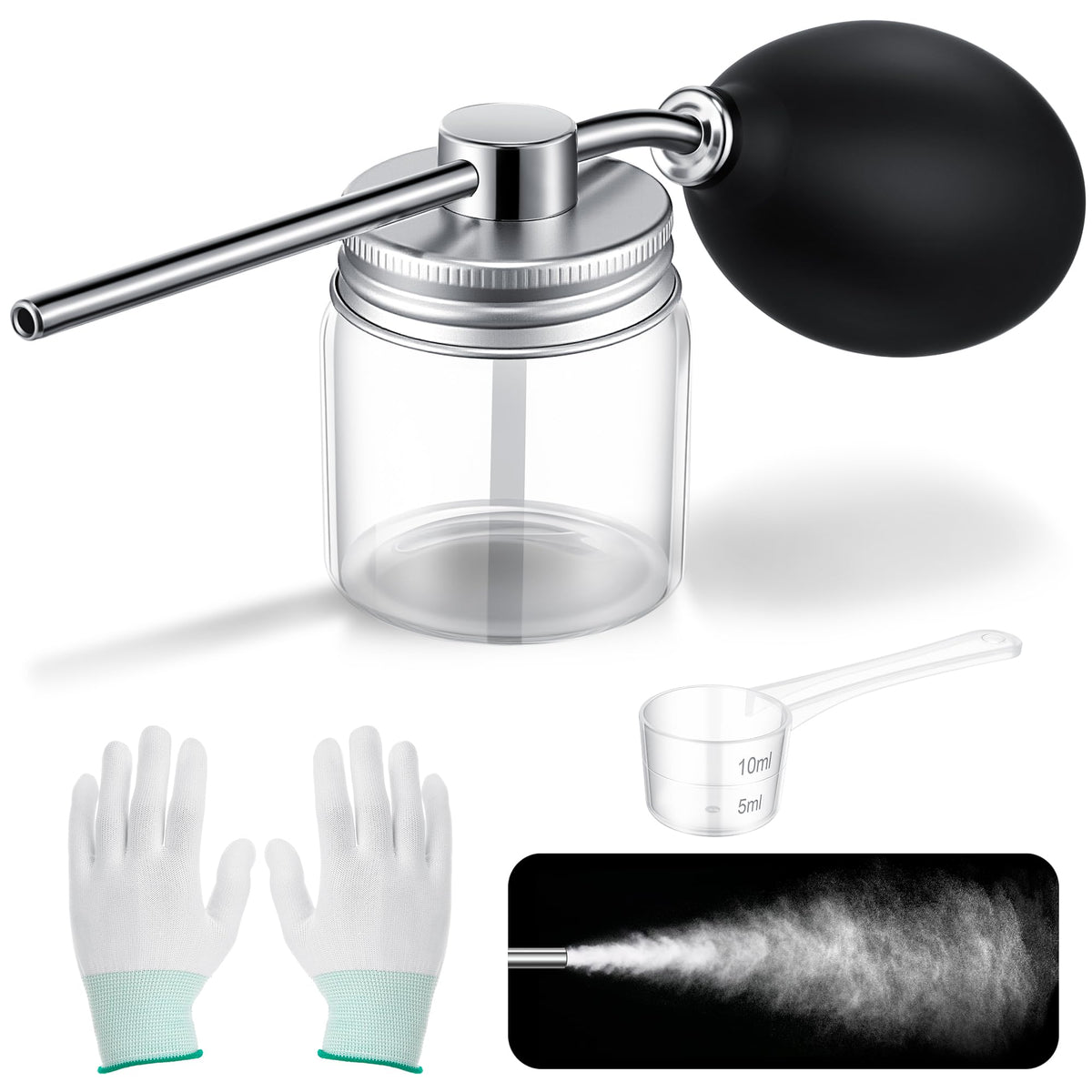 Qualirey diatomaceous round bulb duster side view for even powder distribution