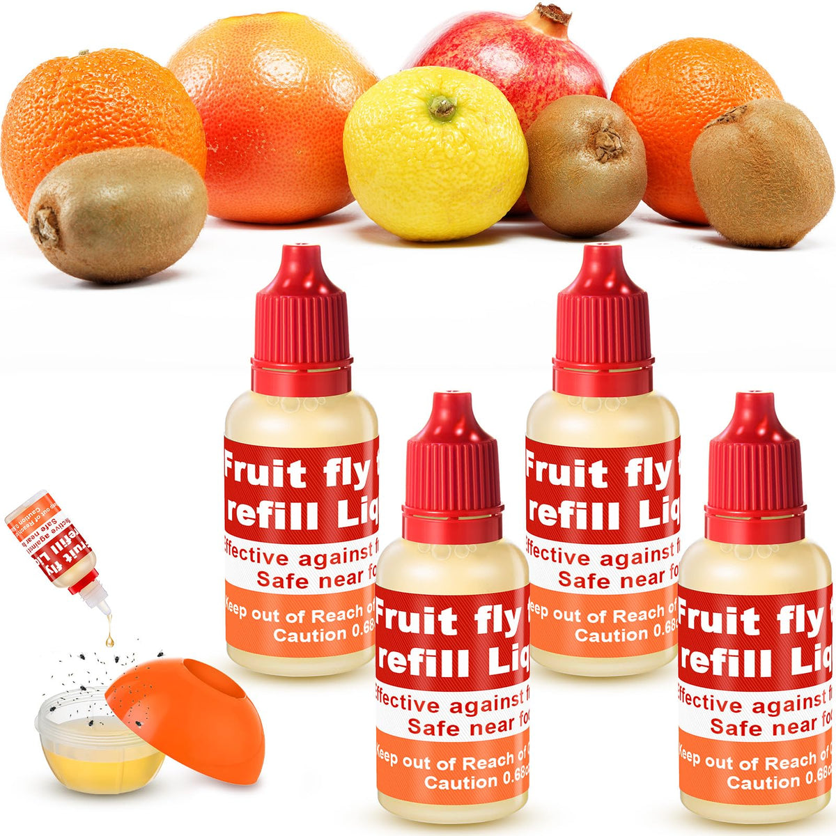 Qualirey fruit fly trap refill liquid bottle pour for easy, safe kitchen use.