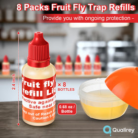 Pouring Qualirey refill into a small bowl to attract fruit flies.