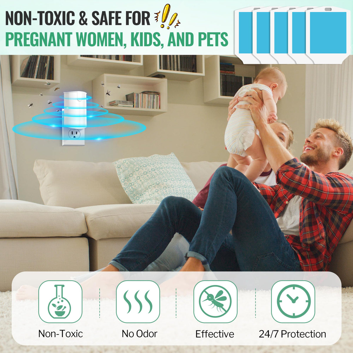 Qualirey indoor fly-trap setup shows plug-in compatibility.