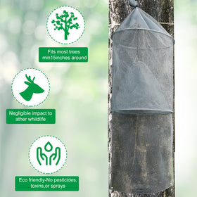 Qualirey trap installed on tree trunk in daylight, captures climbing insects safely