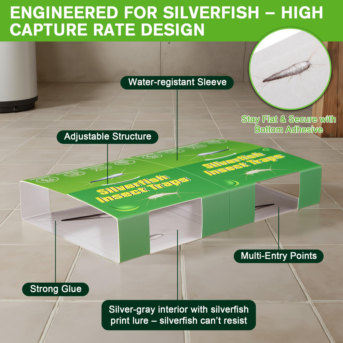 Qualirey silverfish trap placed in a bathroom for discreet use.