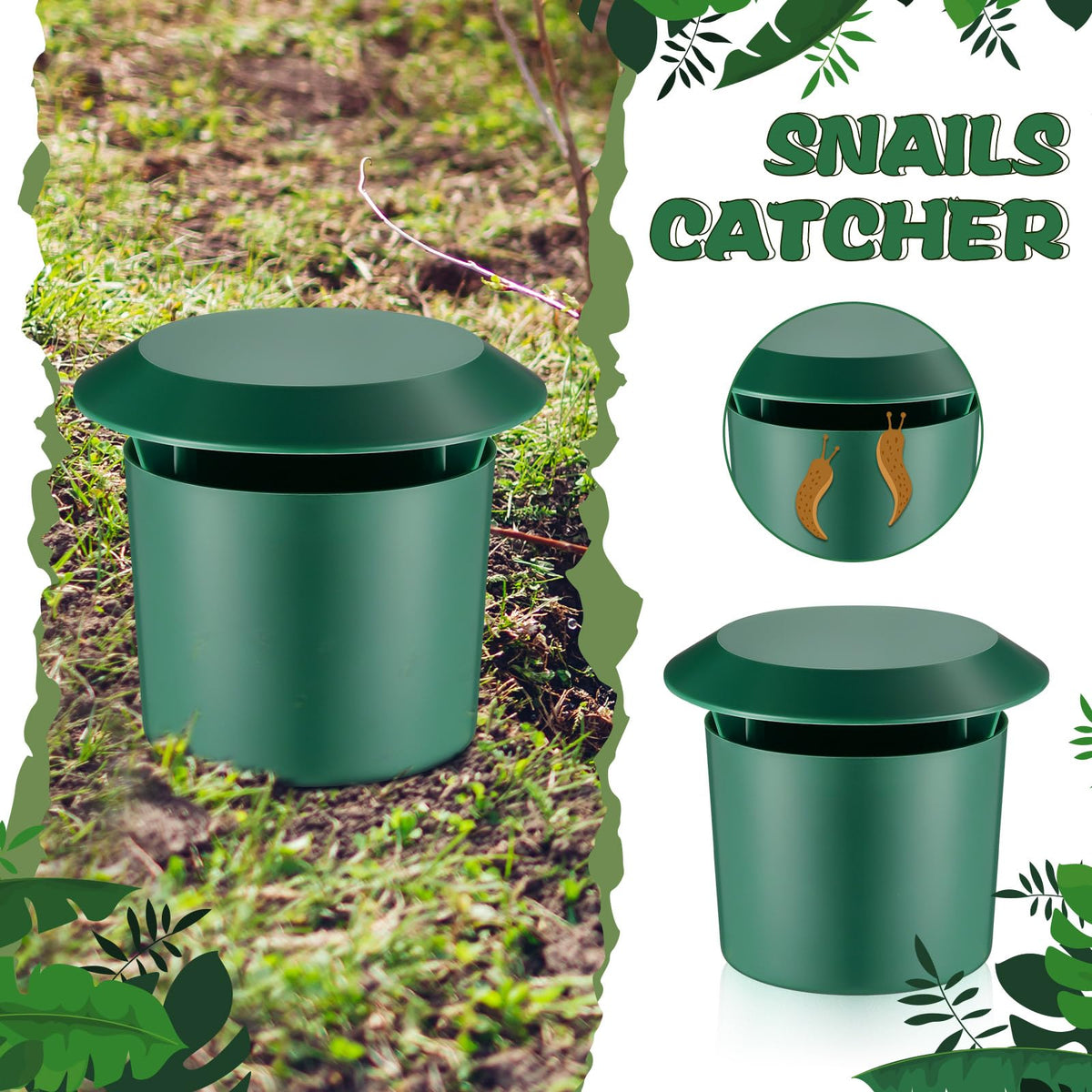 Qualirey snail trap green in garden illustrates pest protection around crops