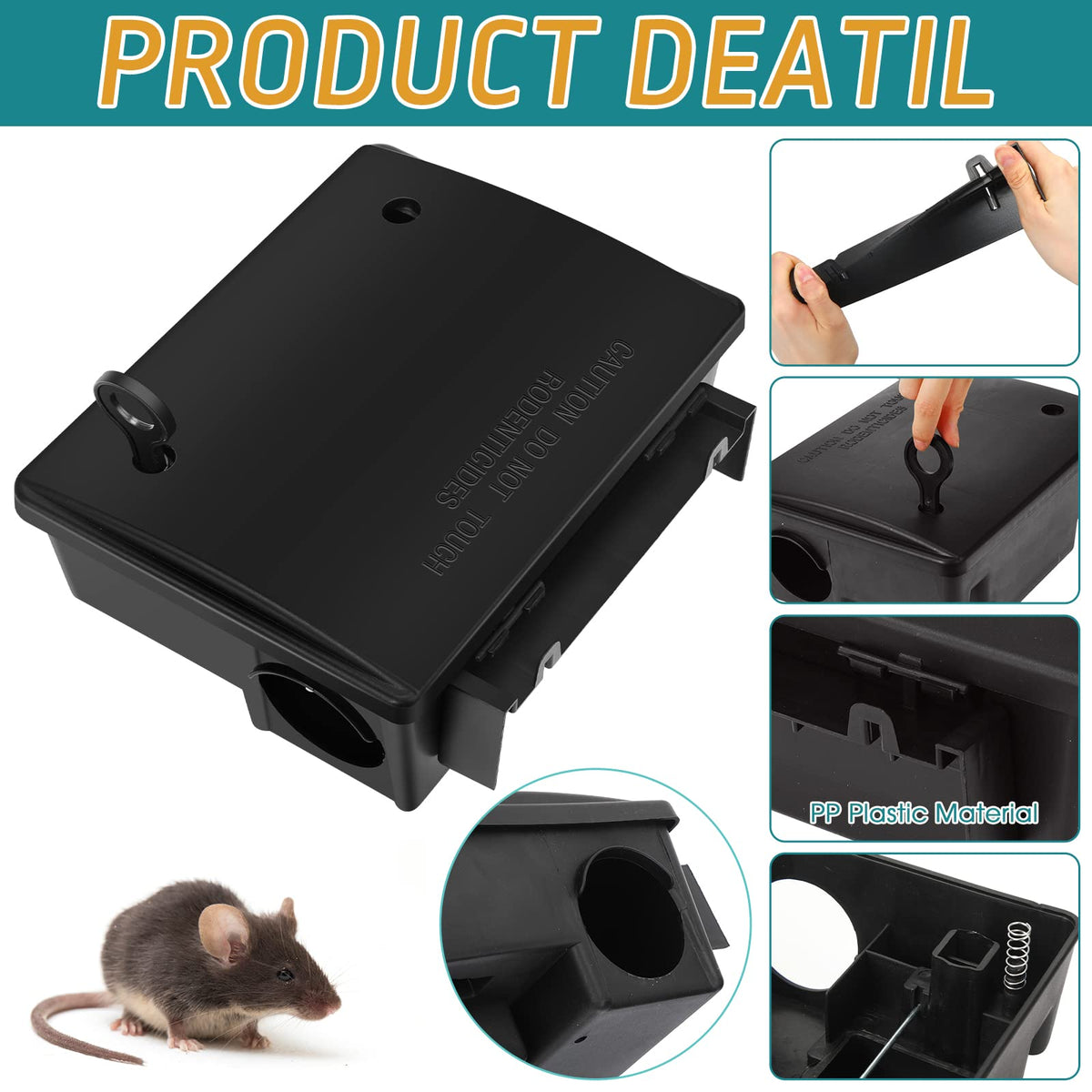 Qualirey weatherproof plastic bait station withstands outdoor conditions.