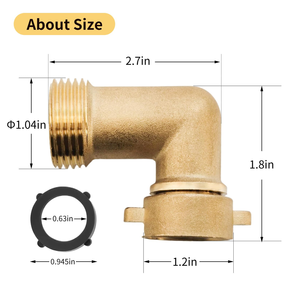 Qualory 3-4 inch hose elbow assembly demonstrates secure seal with washer